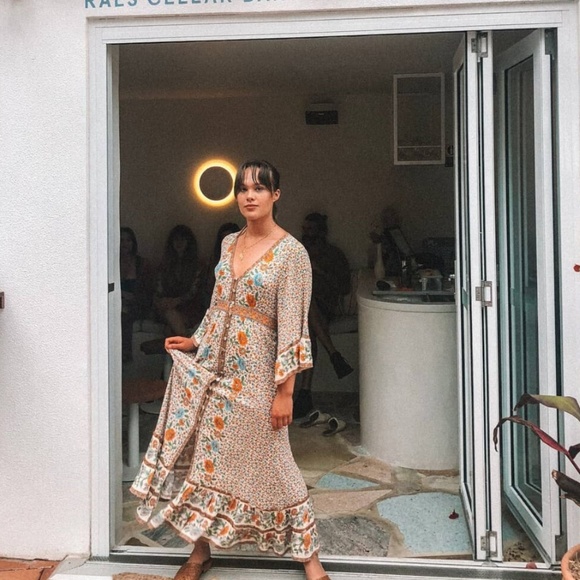 boho floral print vneck belted maxi dress cover up - Picture 3 of 6